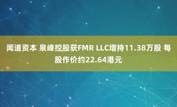 闻道资本 泉峰控股获FMR LLC增持11.38万股 每股作价约22.64港元