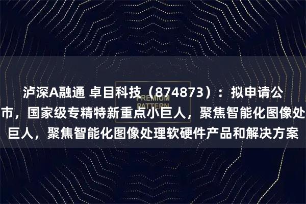 泸深A融通 卓目科技（874873）：拟申请公开发行股票并在北交所上市，国家级专精特新重点小巨人，聚焦智能化图像处理软硬件产品和解决方案