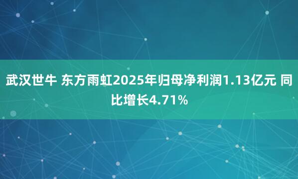 武汉世牛 东方雨虹2025年归母净利润1.13亿元 同比增长4.71%